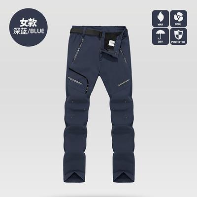 women's outdoor windproof waterproof hiking mountain ski snow pants, soft shell fleece lined trousers#0926f-blue,us m