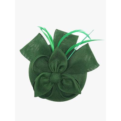 Women's Green Fascinator Hat with Bow and Feather Accents – Elegant Headpiece for Weddings, Tea Parties, and Special Occasions