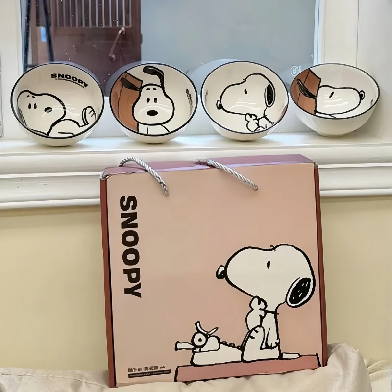 New Snoopy Cute Tableware Ceramic Bowls Particularly Beautiful And High-Value Kawaii Set Bowls Anime Cartoon Household Tableware