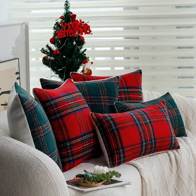 Kissenbezug Retro Rot/Grün Kariert-Einzel 45x45cm Weihnachtsbedarf Heimdekoration Kissenbezug für Innensofa Kissenbezug Image