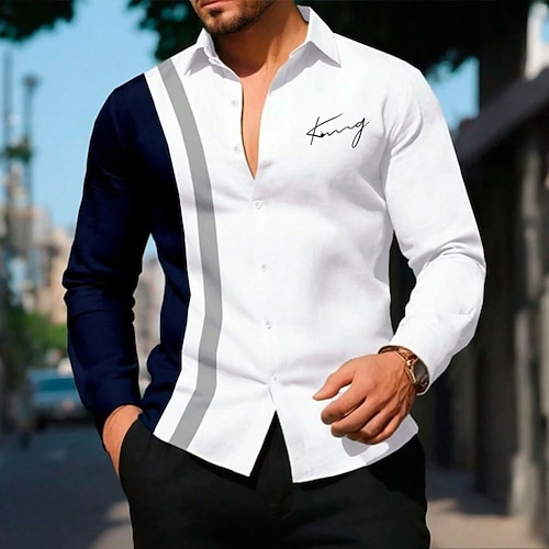 Herren Farbblock Westernhemd Knopfhemd Cowboy-Shirt Langarm Lässig Outdoor Urlaub Täglich Herbst Winter Frühling Sommer Umlegekragen Hemden mit Kragen Knopf hoch 3D-Druck Weiß Image