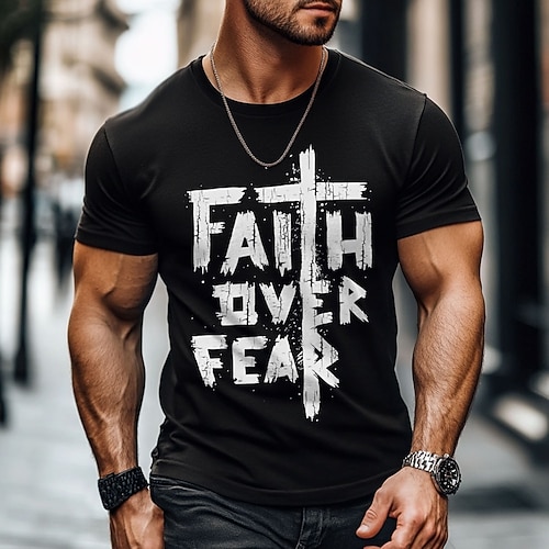 Herren Glaube Buchstabendruck T Shirt Kurzarm T-Shirt 3D-Druck Rundhalsausschnitt Hemd Mode Athleisure Straße Sport im Freien Täglich Schwarz Blau Grau Sommer Frühling Bekleidung S M L XL XXL XXXL Image