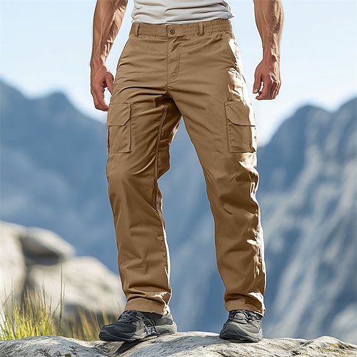 Herren Cargohose Cargohosen Cargohose Hose Hosen Wanderhose Tasche Elastische Taille Gerade geschnitten Glatt Komfort tragbar In voller Länge Outdoor Täglich Campen und Wandern Modisch Brautkleider Image
