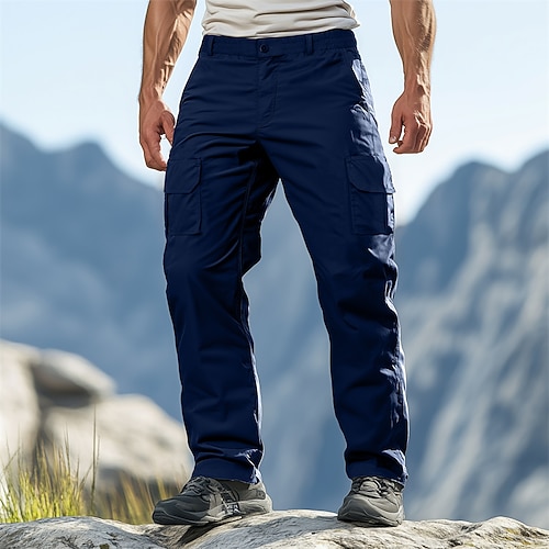 Herren Cargohose Cargohosen Cargohose Hose Hosen Wanderhose Tasche Elastische Taille Gerade geschnitten Glatt Komfort tragbar In voller Länge Outdoor Täglich Campen und Wandern Modisch Brautkleider Image