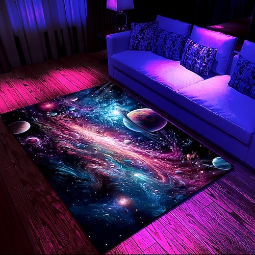 Schwarzlicht-Teppich, UV-reaktiver, im Dunkeln leuchtender Teppich, Küchenmatte, rutschfeste, ölbeständige Trippy Galaxy-Bodenmatte, Wohnzimmerteppich, Innen- und Außenmatte, Schlafzimmerdekoration, Image