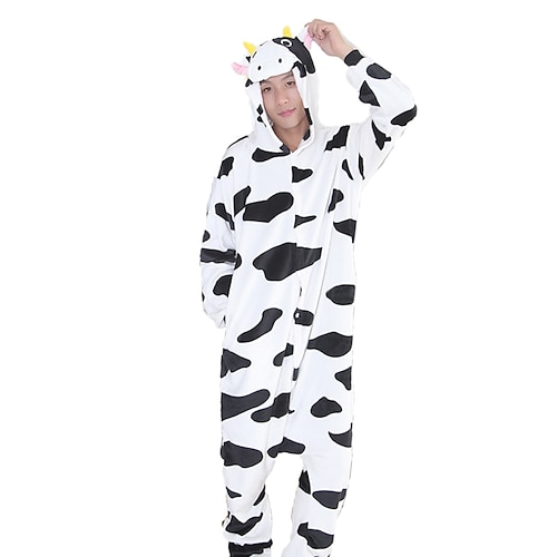 Karnevalskostüm 2026 Tier Zeichentrick Milchkuh Karneval Kigurumi-Pyjamas Ausgefallene Kostüme Onesie-Kostüm Warm Bequem Erwachsene Unisex Männer und Frauen Weihnachten Halloween Karneval Party Image