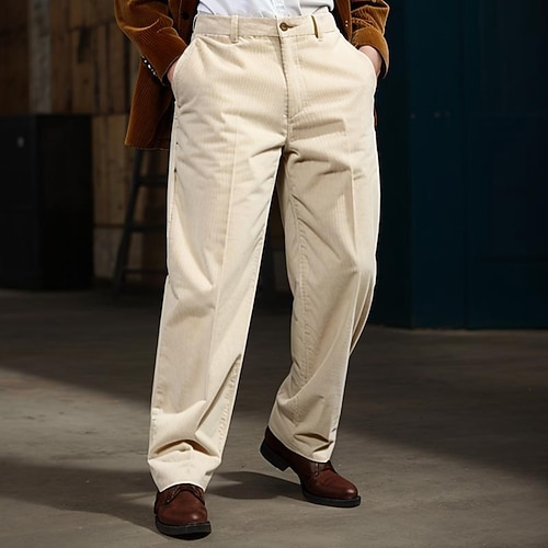 Herren Anzughosen Cordhose Hose Hosen Knopf Gerade geschnitten Glatt Komfort Weich In voller Länge Formal B¨¹ro Casual Stilvoll Einfach Lockere Passform Schwarz Weiß Hoher Taillenbund Mikro-elastisch Image