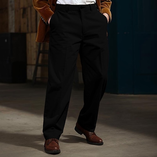 Herren Anzughosen Cordhose Hose Hosen Knopf Gerade geschnitten Glatt Komfort Weich In voller Länge Formal B¨¹ro Casual Stilvoll Einfach Lockere Passform Schwarz Weiß Hoher Taillenbund Mikro-elastisch Image
