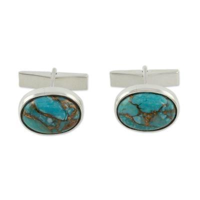 Sterling silver cufflinks, 'Elegant Enigma'