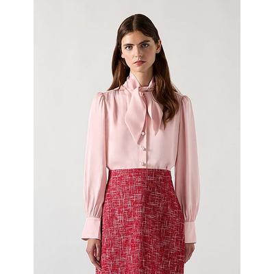 Hall Pink Viscose Crepe Tie Neck Blouse Light Pink, Light Pink