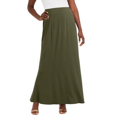 Plus Size Women's Stretch Knit Maxi Skirt by The London Collection in Dark Olive Green (Size 18/20) Wrinkle Resistant Pull-On Stretch Knit