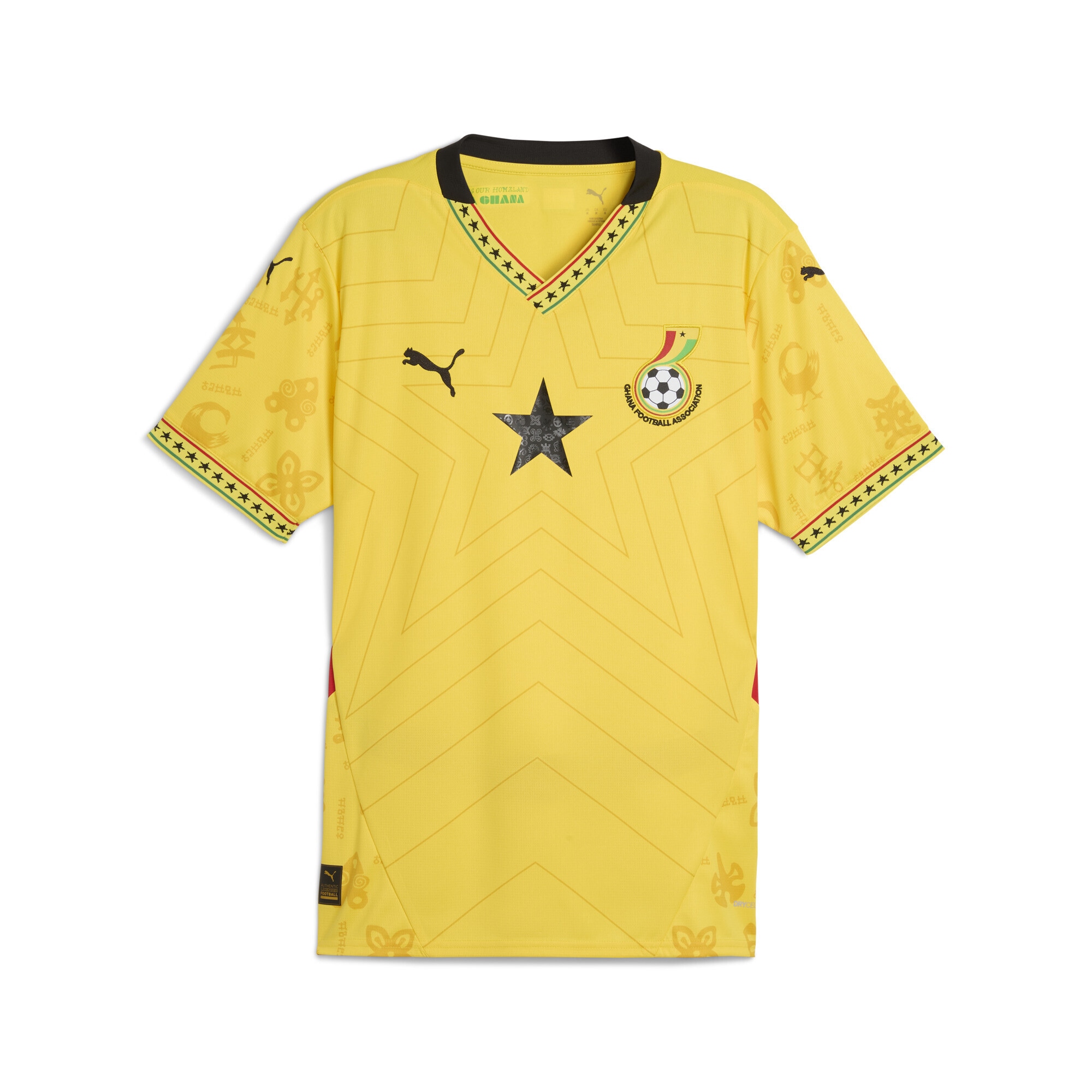 Trainingsshirt PUMA "Ghana 2025 Auswärtstrikot Herren", Herren, Gr. XS, gelb (pelé gelb schwarz), Obermaterial: 100% Polyester; Rippe: 97% Polyester, 3% Elasthan, bedruckt, regular fit, V-Ausschnitt, Shirts Image