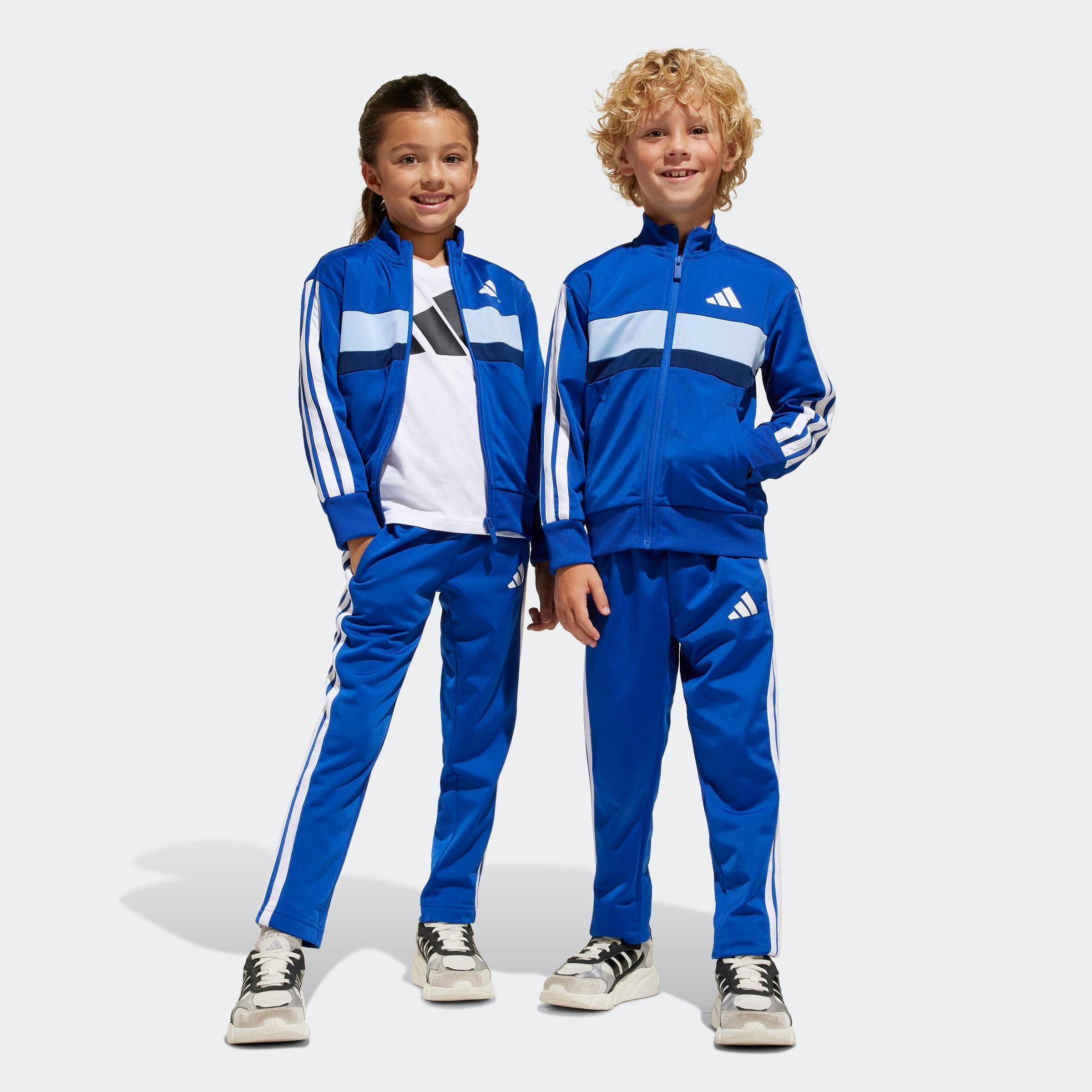 Trainingsanzug ADIDAS SPORTSWEAR "LK 3S TIB TS", Kinder, Gr. 104, blau (royal blau, weiß, glow blau), Obermaterial: 100% Polyester, Sportanzüge Image