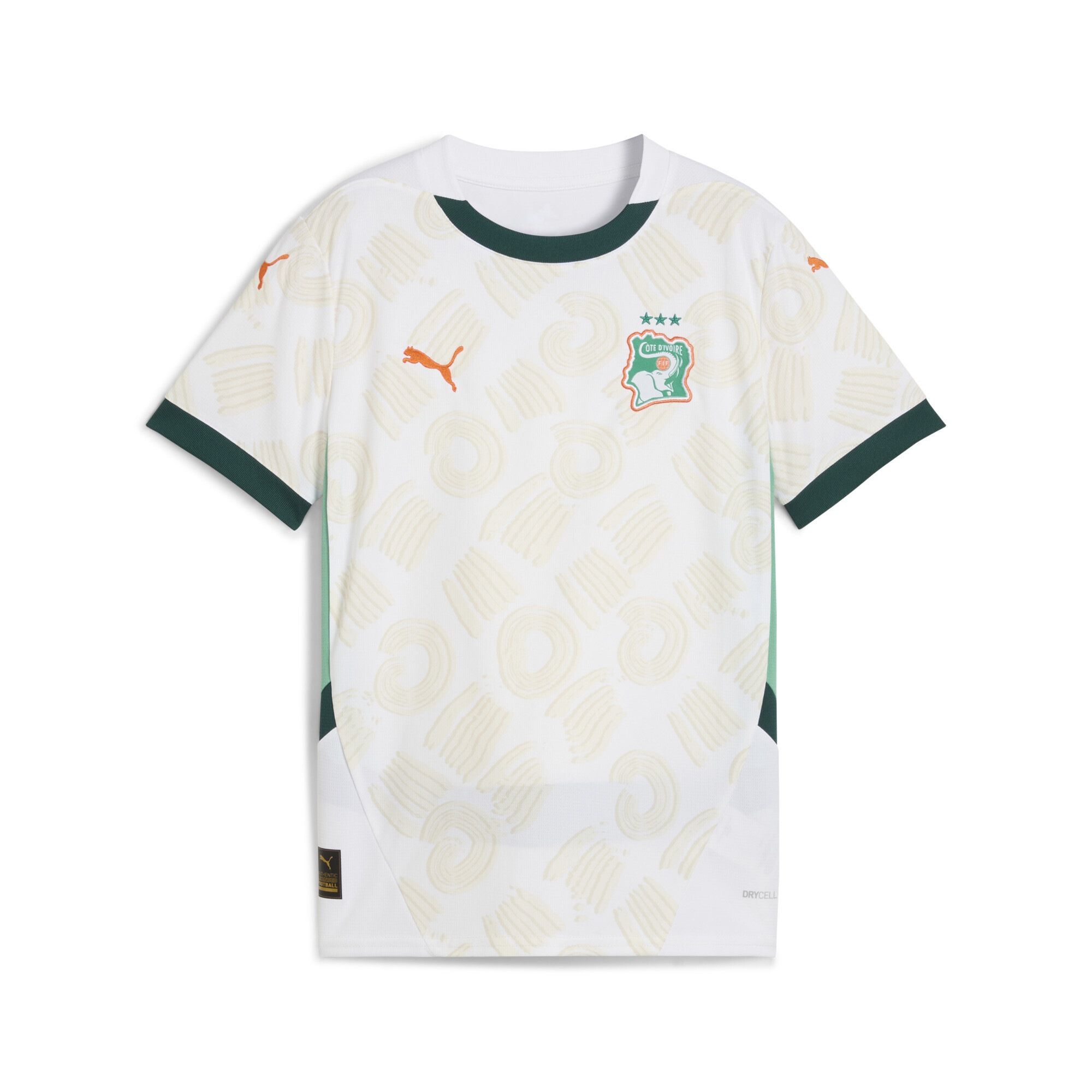 Trainingsshirt PUMA "Elfenbeinküste 2025 Auswärtstrikot Jugendliche", Kinder, Gr. 164, weiß (weiß schwarz myrtle grün), Obermaterial: 100% Polyester; Rippe: 100% Polyester, bedruckt, regular fit, Rundhals, Shirts Image