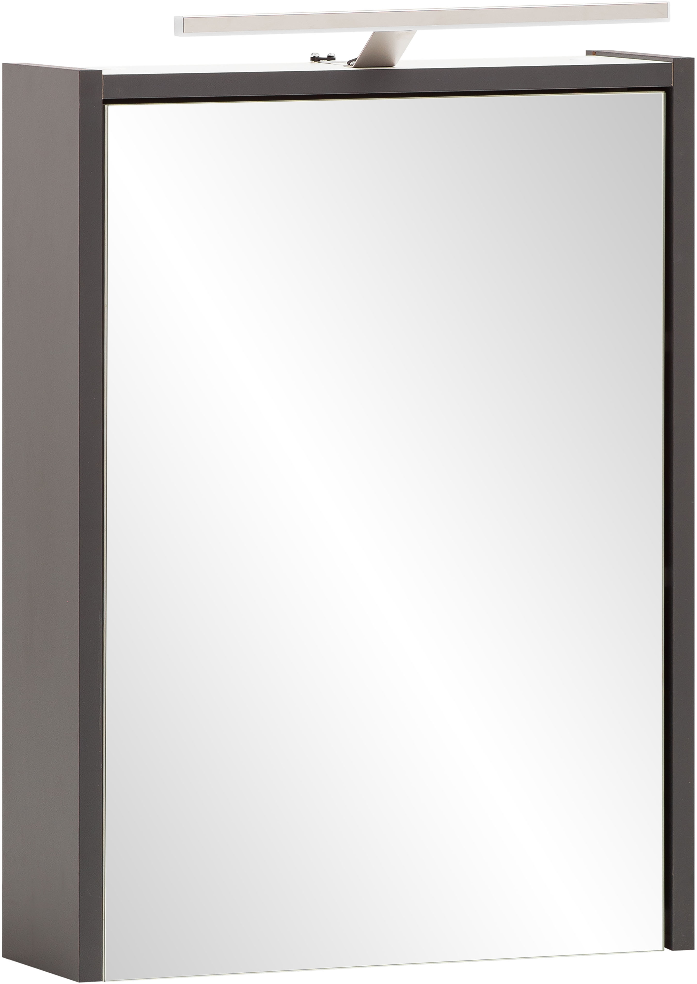 Spiegelschrank SCHILDMEYER "Katta, Breite 43 cm, 1-türig", grau (anthrazit), B:43,5cm H:64cm T:16cm, FSC-zertifizierter Holzwerkstoff, Schränke, Mit LED-Beleuchtung und Steckdosenbox Image