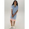 Blusenkleid ANISTON SELECTED, Damen, Gr. 44, N-Gr, blau (heillblau, weiß, orange), Web, Obermaterial: 100% Viskose, gemustert, bedruckt, casual, figurumspielend kniebedeckend, V-Ausschnitt, Kurzarm angesetztes Bündchen, Kleider, mit farbharmonischen...