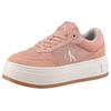 Plateausneaker CALVIN KLEIN JEANS "BOLD FLATF LOW MIX MG MEDIA", Damen, Gr. 42, rosa (altrosa), Textil, Leder, Lederimitat, sportlich, Schuhe, Schnürschuh, Freizeitschuh, Halbschuh mit seitlichem Logo