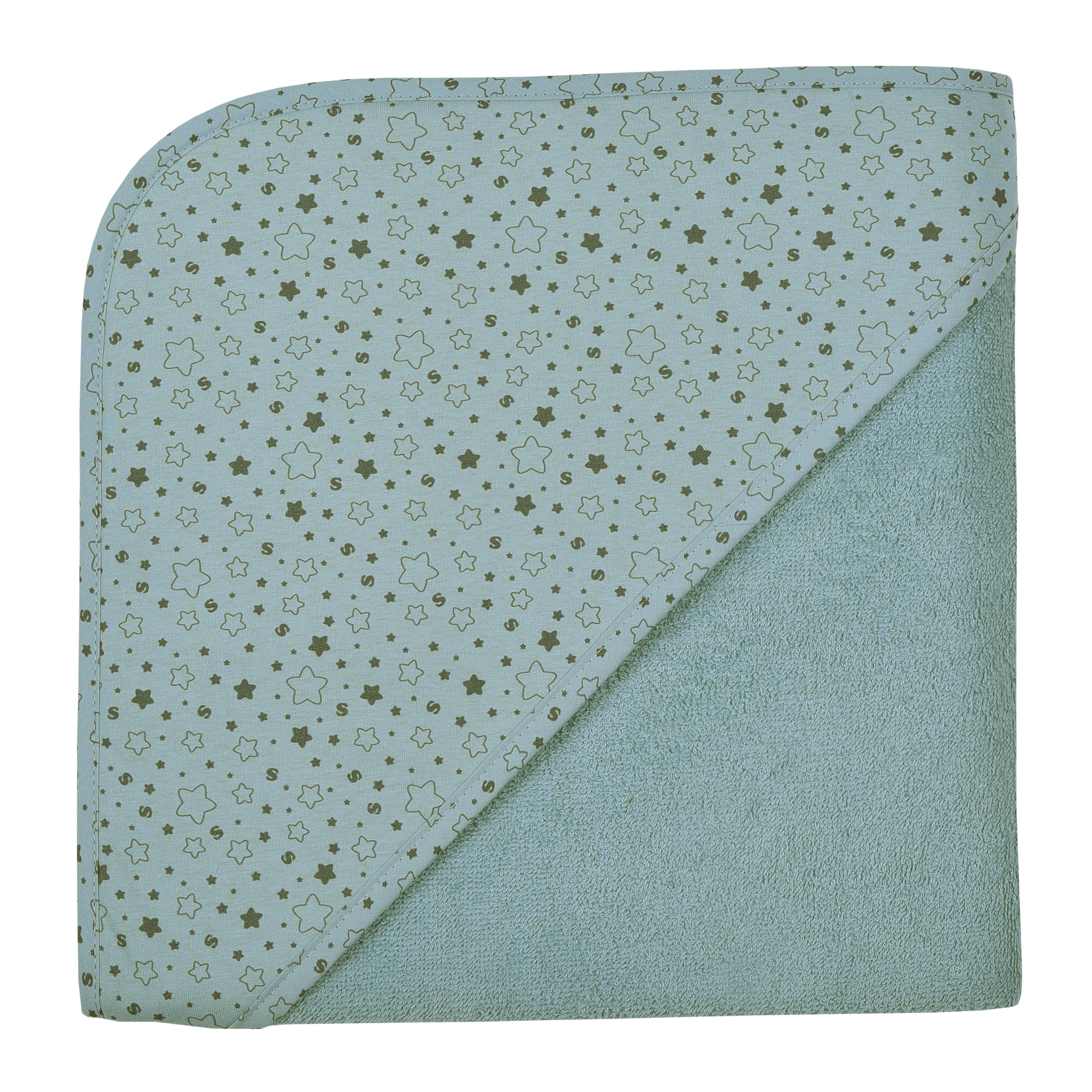 Kapuzenhandtuch WÖRNER "Sterne eisblau Kapuzenbadetuch 100/100", blau (eisblau), B:100cm L:100cm, Frottee, Frottier, Handtücher, obere Lage der Kapuze aus bedrucktem Single-Jersey