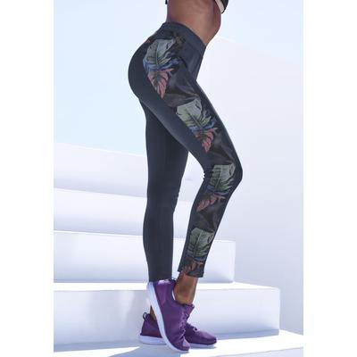Leggings LASCANA ACTIVE, Damen, Gr. S (36/38), N-Gr, blau (dunkelblau), Jersey, Obermaterial: 95% Baumwolle, 5% Elasthan, unifarben mit Farbeinsatz, sportlich, eng knöchellang, Hosen, mit seitlichen floralen Einsätzen Image