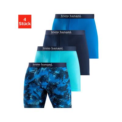 Langer Boxer BRUNO BANANI, Herren, Gr. L (6), blau (blau bedruckt, türkis, navy, blau), Jersey, Obermaterial: 92% Baumwolle, 8% Elasthan, unifarben, bedruckt, Unterhosen, mit Palmendruck und unifarben aus Baumwollmischung Image
