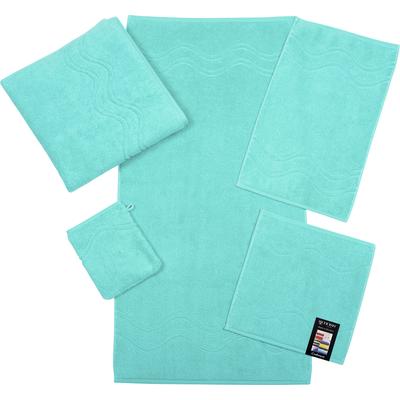 Waschhandschuh ROSS "Cashmere feeling", blau (bleached aqua), B:16cm L:22cm, Frottier, Frottier, Handtücher (Packung), mit Wellen-Bordüre Image
