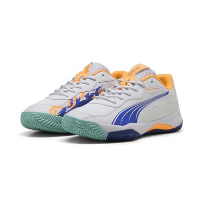 Sneaker PUMA "NOVA Smash Padelschuhe Erwachsene", Gr. 44, weiß (weiß vivid blau heat fire schwarz orange), Obermaterial: