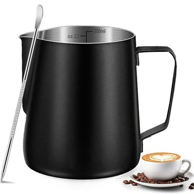 TEMU Stainless Steel Milk Frothing Pitcher Set - 12oz/20oz Milk Frother Jug With Precise Measurements For Coffee, Cappuccino, - Includes Decorating Pen (350ml/600ml) Image