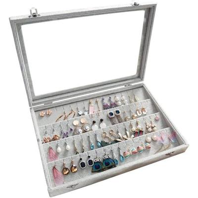 Ohrring-Aufbewahrung, 36 Paar Ohrringe, Schmuckkästchen, Ohrring-Organizer-Box, Samt und Glas, Image