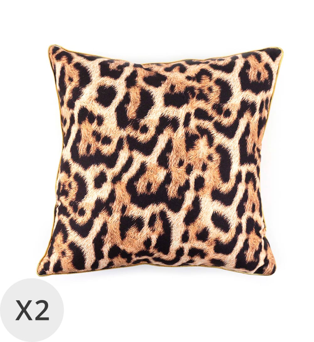 Set di 2 cuscini stampa leopardata 45 x 45 cm