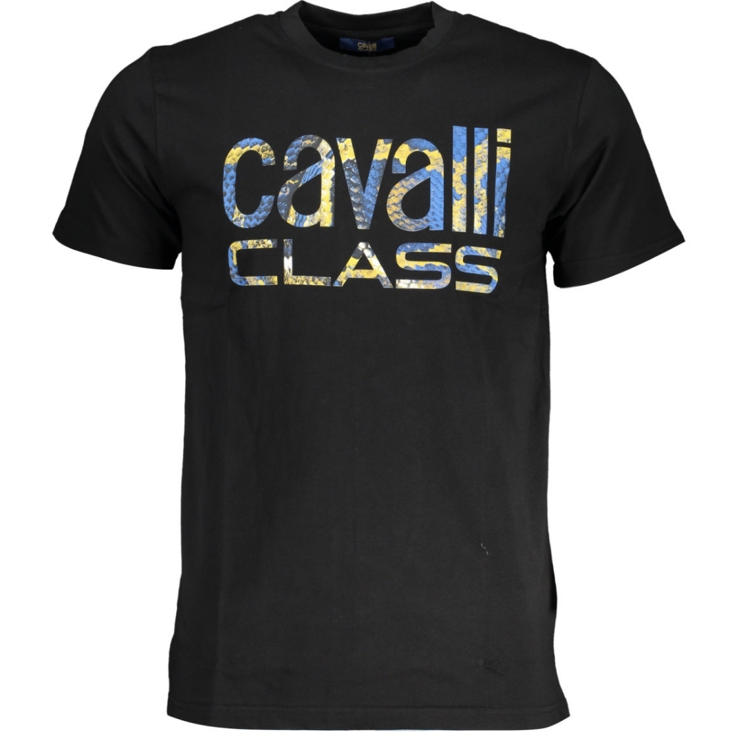 Cavalli Class Schlangenhaut Bold Logo Schwarzes T-Shirt Image