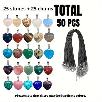 50pcs Exquisite Natural Stone Heart-Shaped Love Pendant Necklace Set for Couples Peach Heart Jewelry with Romantic Gift Idea