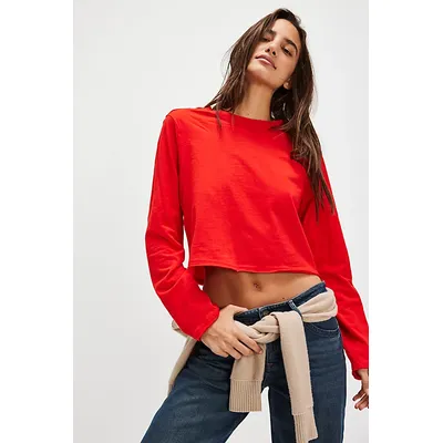 We The Free The Perfect Long-Sleeve Tee at Free People in Fiery Red, Size: XL