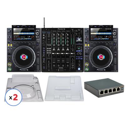 Pioneer DJ DJM-A9 4-channel DJ Mixer with Effects and Dual CDJ3000 Media Player Bundle with Decksavers