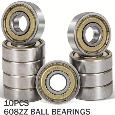 TEMU 10 Pcs 608zz Stainless Steel Ball Bearings - 8x22x7mm Dual Shielded, High-speed For Skateboards, Inline Skates, Scooters, Moderate Load Applications