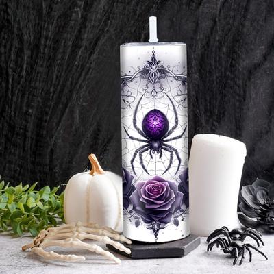 TEMU 20oz Insulated Steel & Lid - 3d Printed Purple Spider, & Web - For Halloween Decor, &