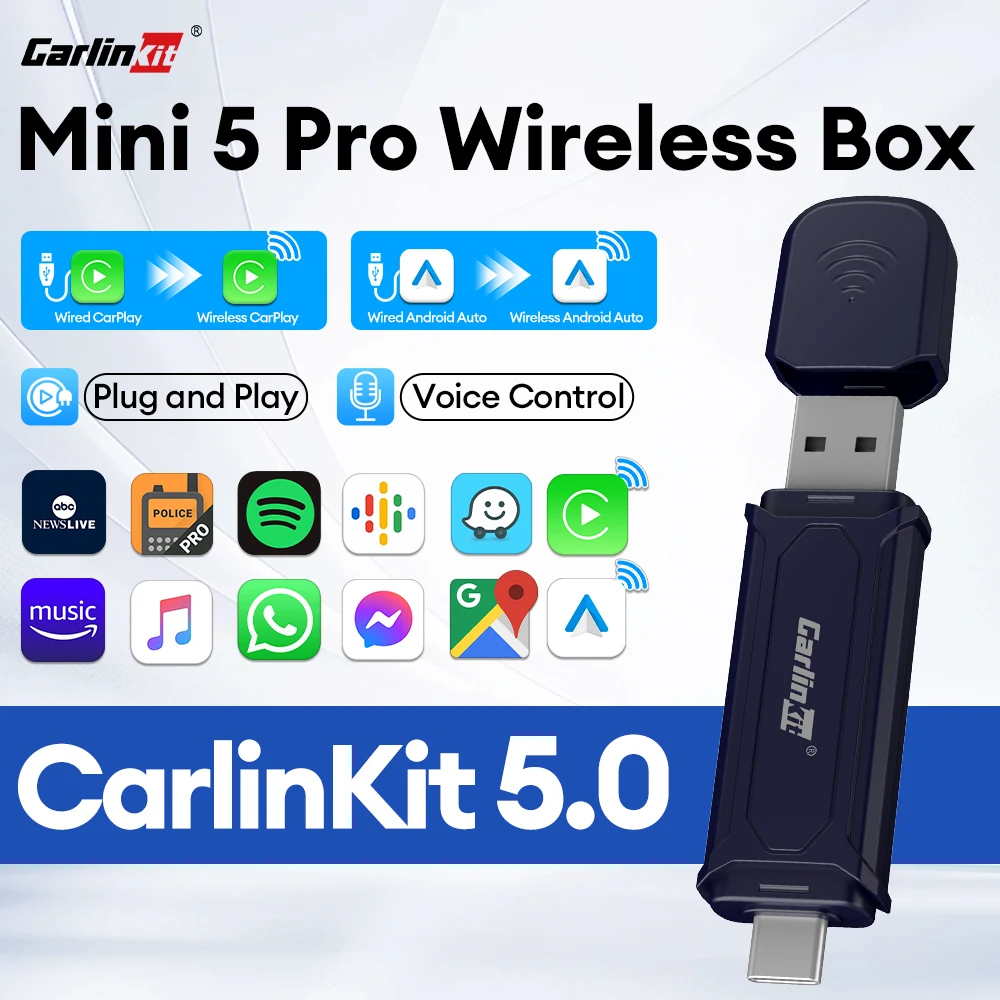 2026 CarlinKit 5 CarPlay Wireless Android Auto Kabelgebundener zu Wireless-Adapter Plug & Play für iPhone Android-Telefon Drahtlose Verbindung Auto Online-Upgrade Image