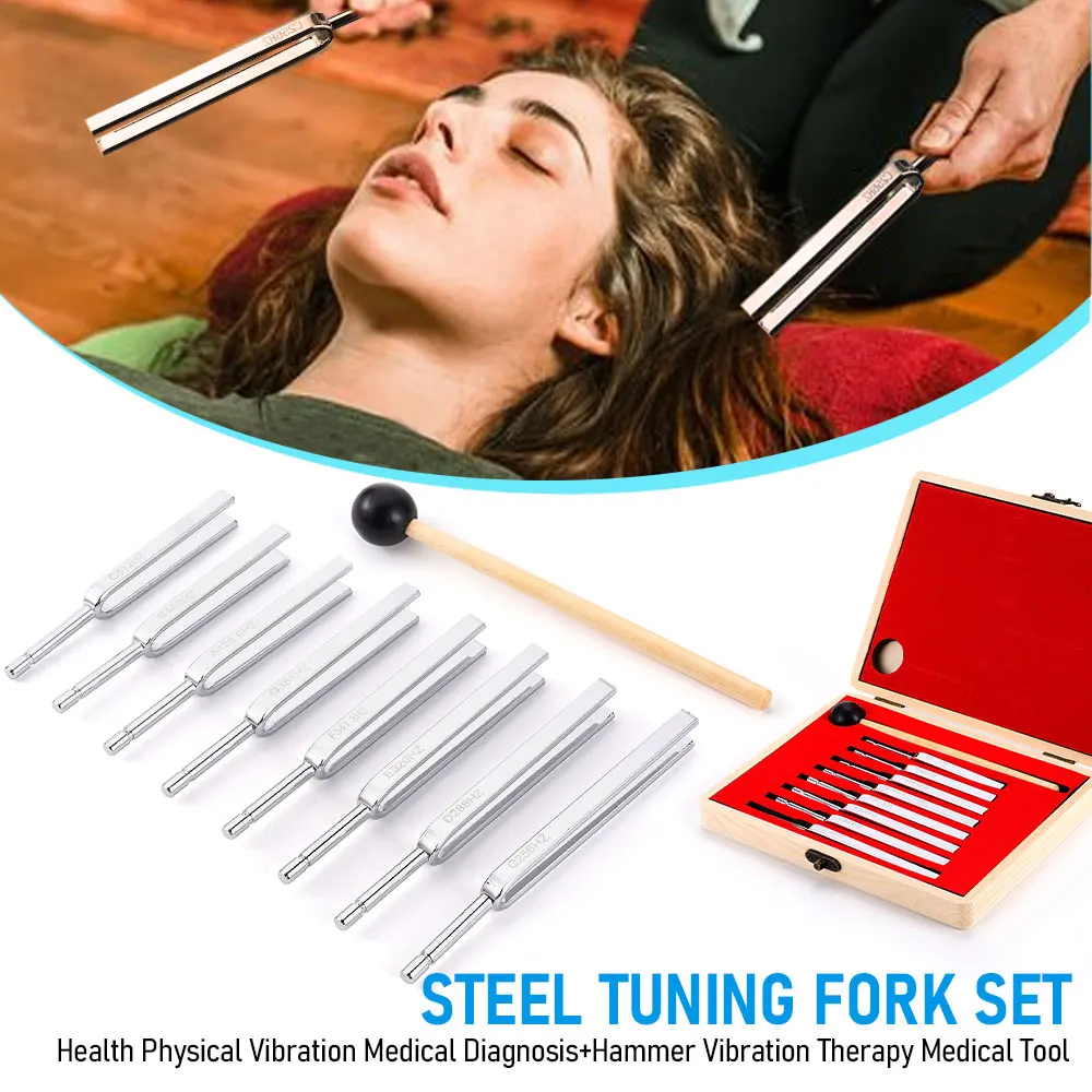 Jeu de diapasons en acier 256-512HZ, 8 pièces, physique de santé, Vibration, Diagnostic médical + maillet, thérapie de guérison par vibrations, outil médical