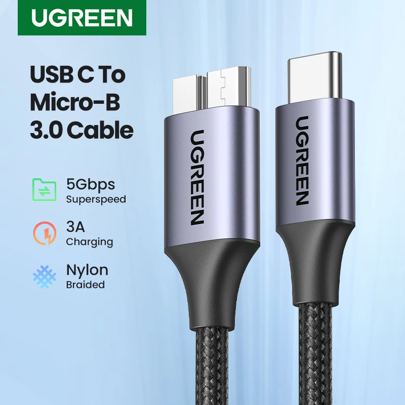 Ugreen USB C a Micro B 3.0 Cavo 5Gbps 3A Veloce Sincronizzazione di Dati Del Cavo Per Macbook Azionamento di Disco Rigido HDD SSD Caso di Tipo C Micro B Cavo USB