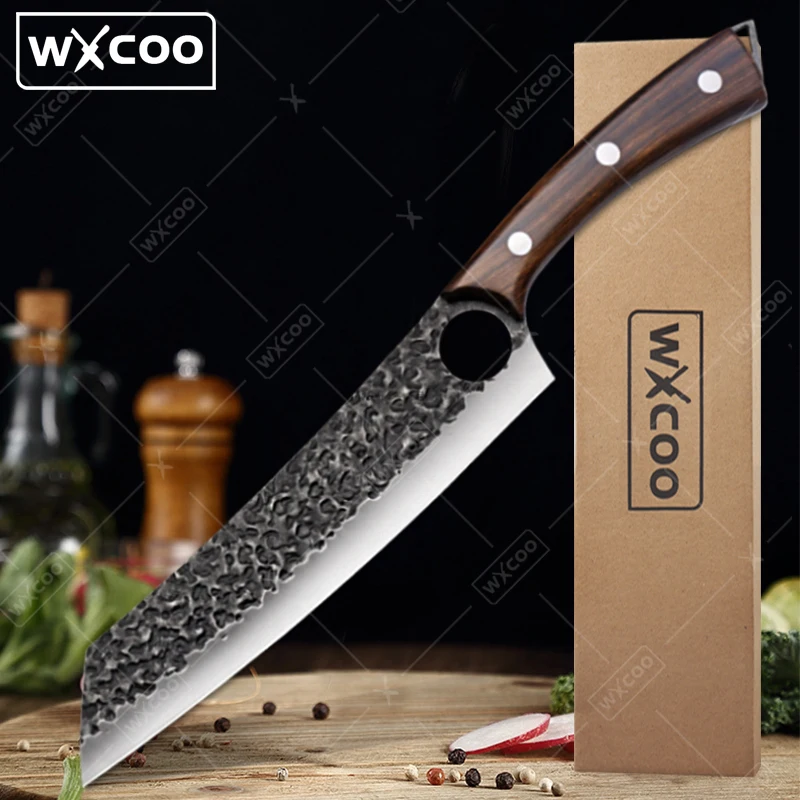 WXCOO Professionelle Küchenmesser, Edelstahl, zum Hacken und Schneiden, Mehrzweck-Kochmesser, handgeschmiedetes Hammer-Schneidmesser Image
