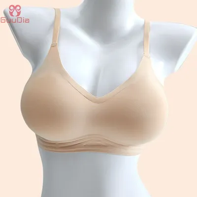GUUDIA Breast Prothes Bra Smooth V Neck Bras for Women Seamless Wireless Removable Padded Push Up Bra Soft Comfort Wire Free Bra