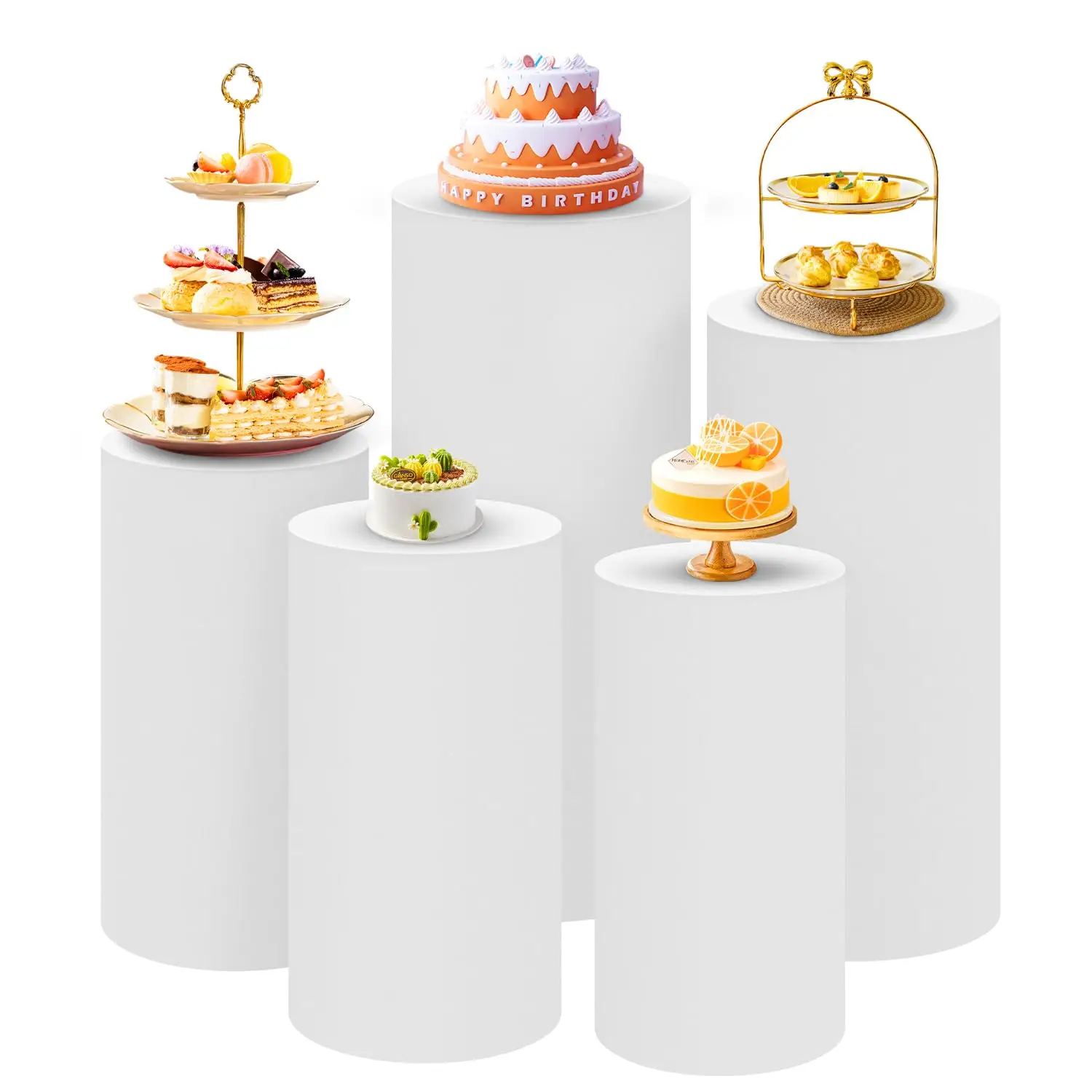 5-teiliges Set aus elastischen Tischdecken mit zylindrischer Basis, runder zylindrischer Tischdecken-Zylindrischer Basis für Hochzeiten Image