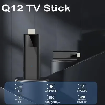 Tragbarer Q12 TV Stick Google Assistant Android 14 TV Box HD 8K Video WiFi 2,4 & 5G Allwinner H313 Streaming TV Media Player