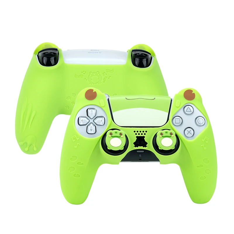 GeekShare Frog Silicone Cover Skin for PS5 Controller Case Green Protective Shell for Sony PlayStation 5 Game Accessories Gift