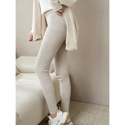 Oatmeal Knitted Leggings Fashion Slim Autumn and Winter Wool Women's Pants Solid Color Warm Sexy High Waisted Leggings for Women
