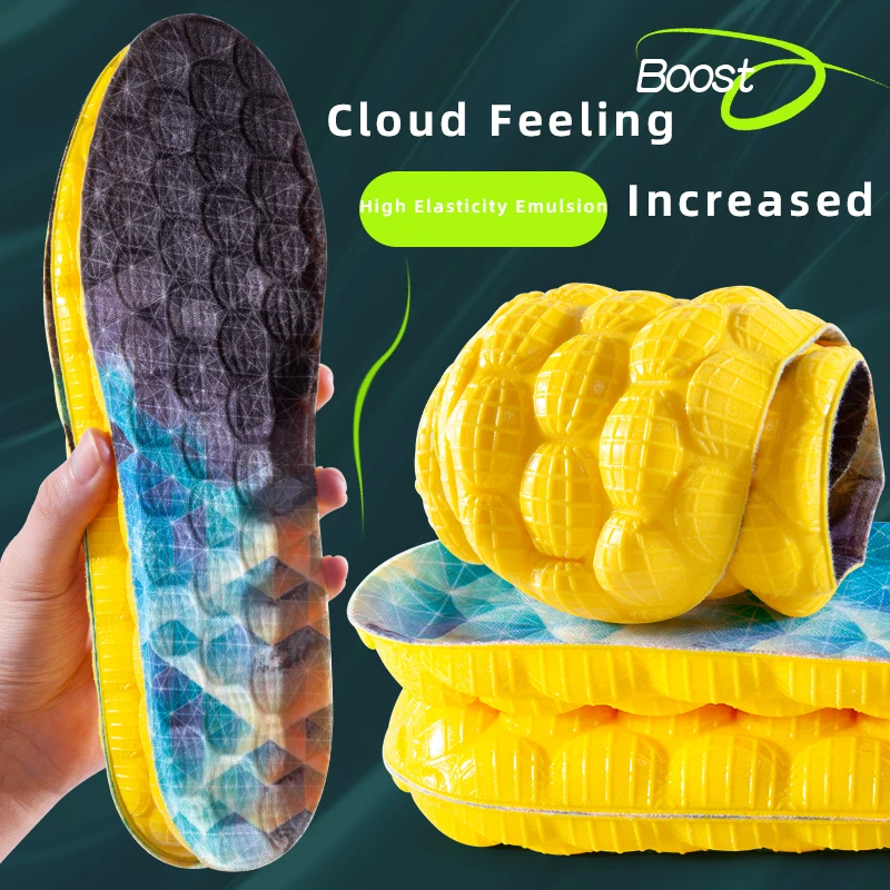 1 Paar 4D Cloud Technologyt Sport-Deodorant-Einlegesohlen mit hoher Elastizität für Schuhe, gelbe PU-Sohle, atmen für Füße, Herren-Laufsohle