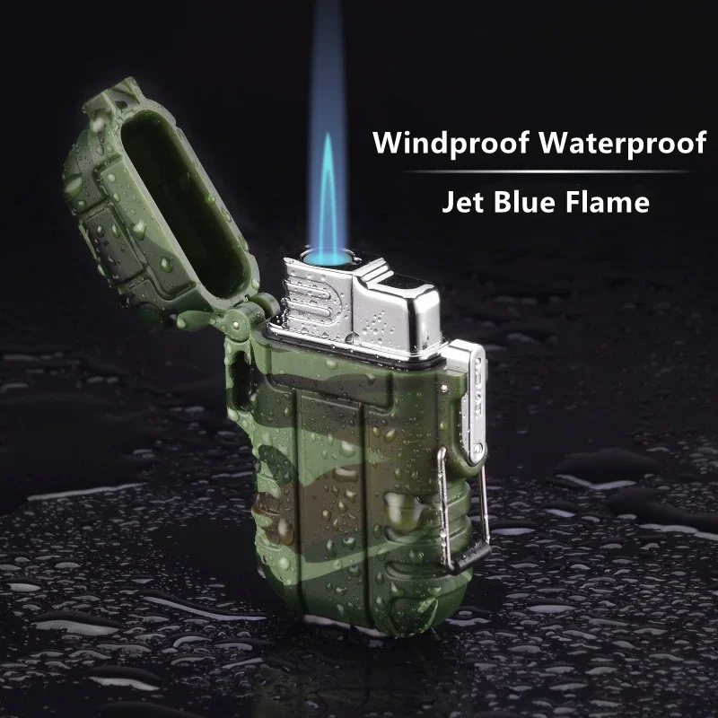 Tragbare Wasserdichte Feuerzeug Doppel Flamme Jet Zigarre Leichter Mit Lanyard Outdoor Survival Waten Werkzeug Für Männer Rauchen Zubehör Image