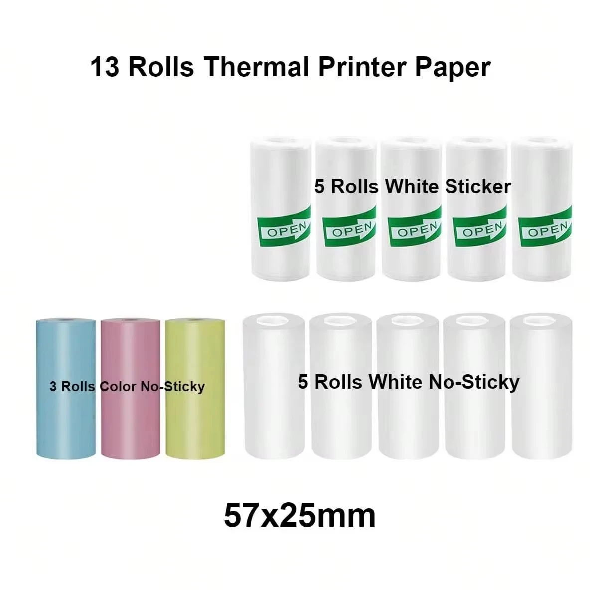 13 Rollen papiere für Mini drucker für Notizen Fotos Aufkleber Etiketten Quittungen ldeal für Fotos Zeitschriften Notizen To-Do-Listen 57x25mm Image