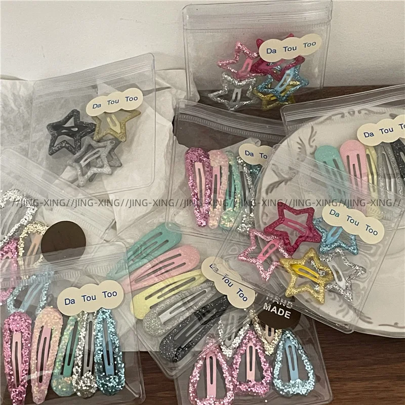 Bunte Pailletten Wasser tropfen fünfzackigen Stern BB Clip Knall Clip süßes Mädchen Gold Pulver Liebe herzförmige Haarnadel Seite Clip neu Image