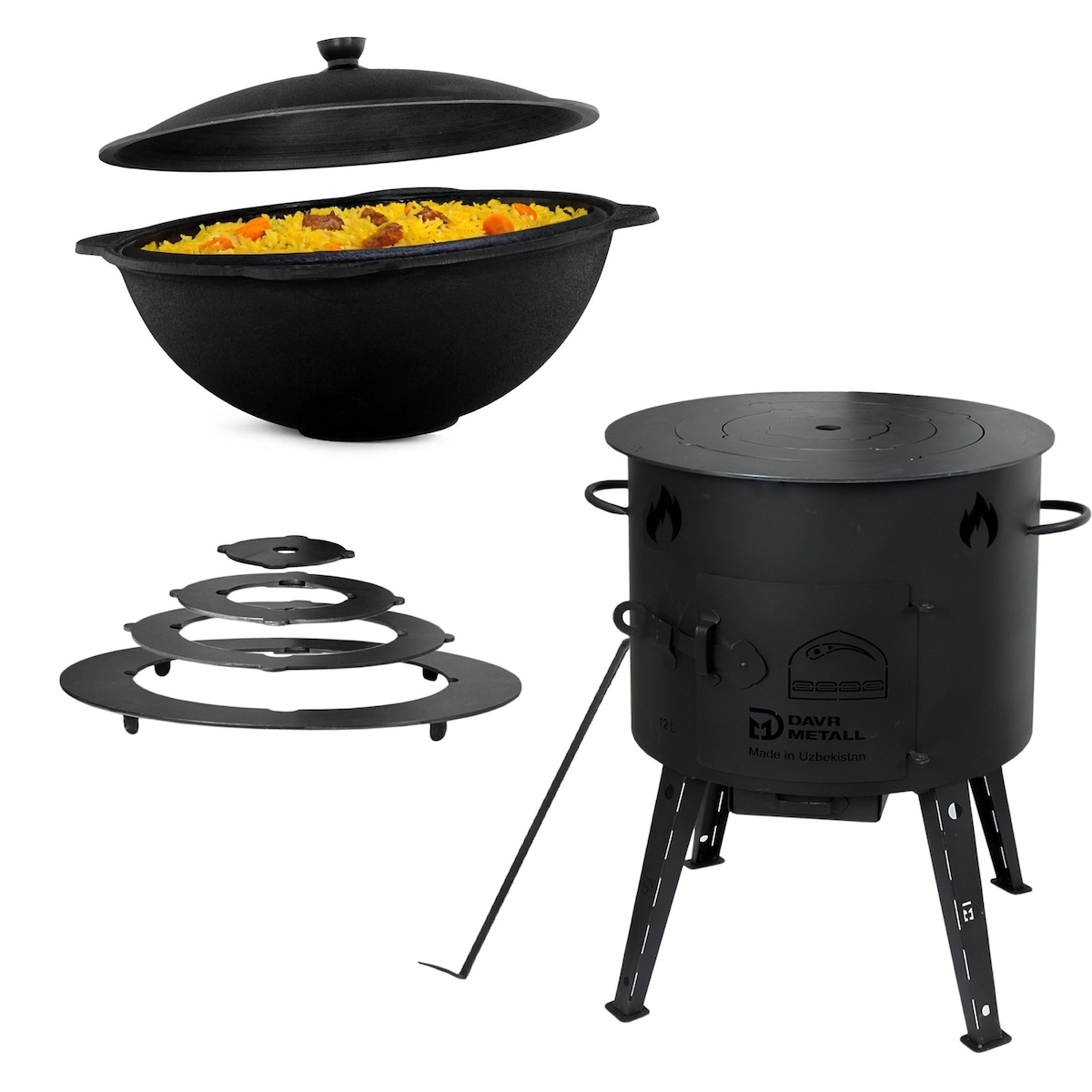 4BIG.fun Ø40 Uchag 2mm stahl 12L Kazan Utschak Adapter-Ringe Utschag Kochen im Freienofen Kasan Feuerstelle Feldküche Außenküche Eintopfofen Gulaschkanone Image