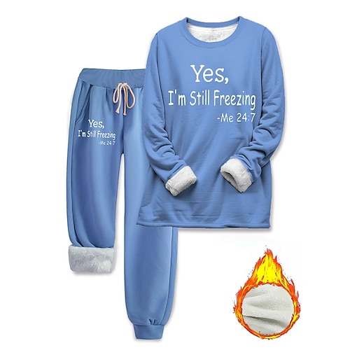 Completo da donna 2 pezzi con felpa e pantaloni in pile maniche lunghe collo a giro stampa con scritta casual rosa scuro blu grigio autunno vestibilità regolare